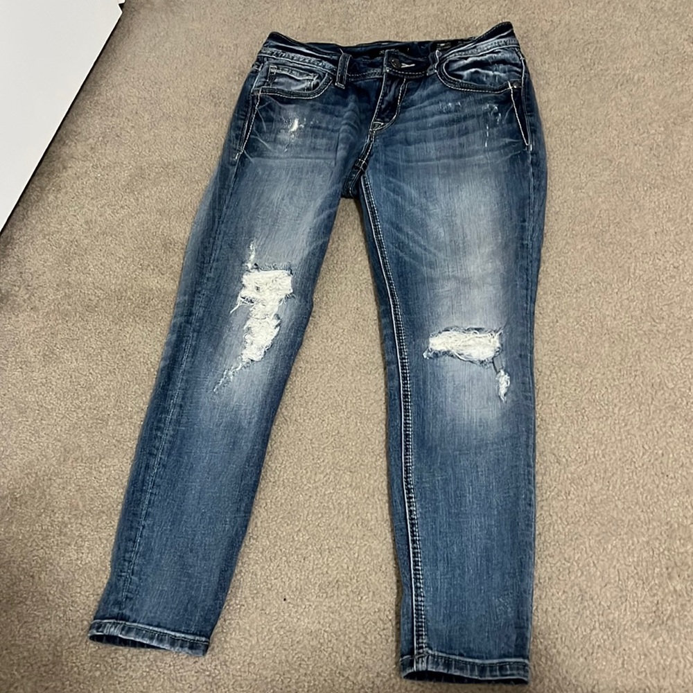 Miss me size 27 signature ankle skinny denim jeans nice tattered worn look
